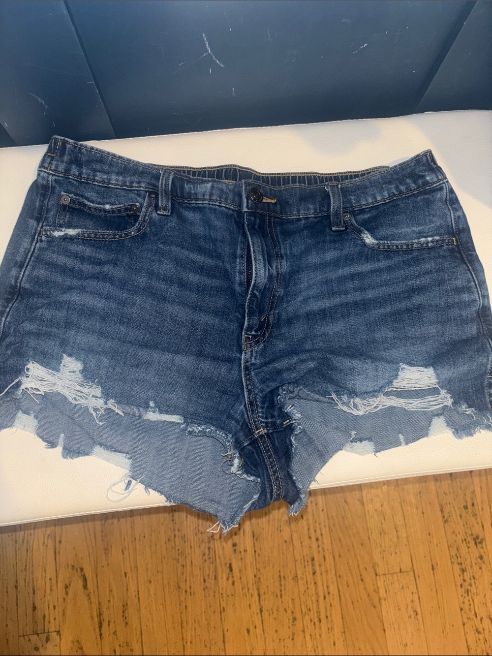 aerie Dark Blue Distressed Denim Cutoff Shorts